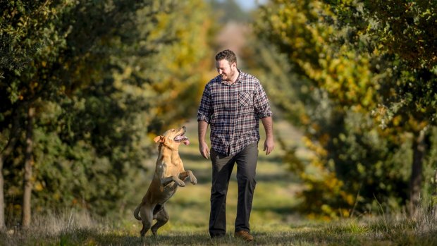 The Truffle Farm owner Jayson Mesman and his truffle dog in training Dingo. Photo: Sitthixay Ditthavong