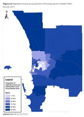 Separate houses as a proportion of housing stock in greater Perth by LGA in 2011.