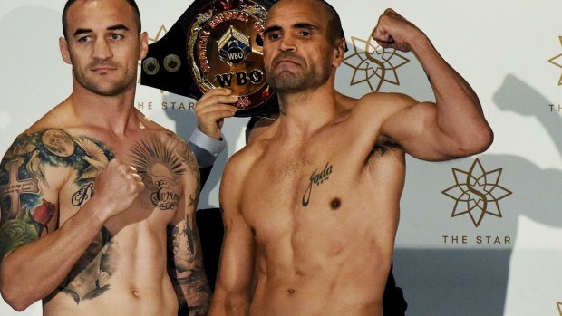 Fit and ready: Anthony Mundine (right) with Tommy Browne.