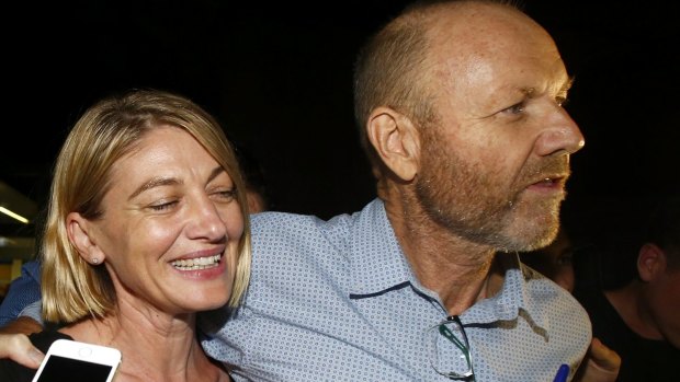 Tara Brown and sacked producer Stephen Rice on their return to Sydney, after being released from a Lebanese jail. 