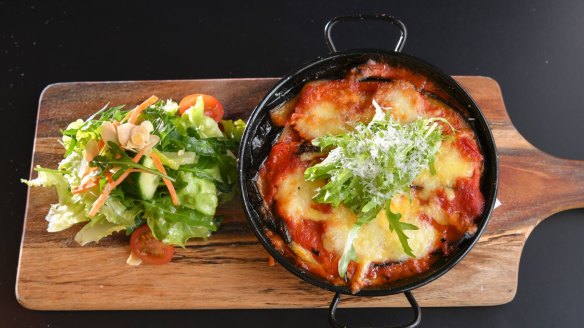 Lasagne features lightly fried eggplant standing in for carbs.