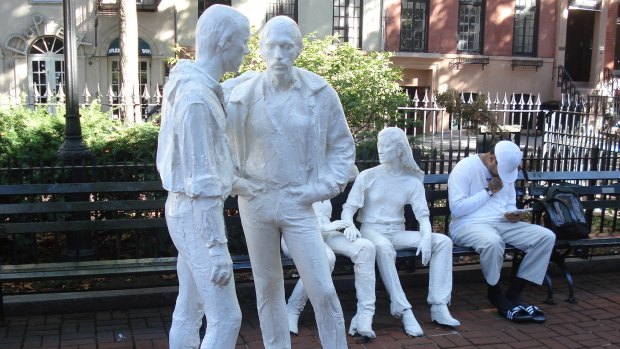 Gay Liberation figures by George Segal is a tribute to protesters who ignited the gay rights movement.