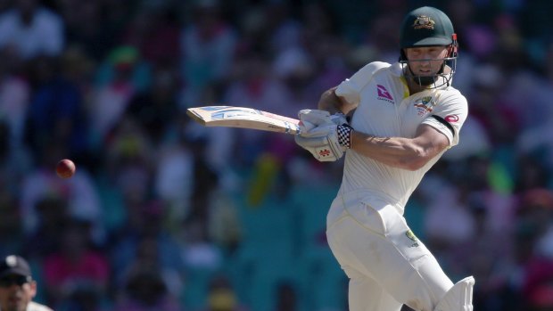 Fine touch: Shaun Marsh pulls the ball as he moved towards another century against England.