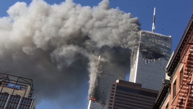 Smoke rises from the twin towers of the World Trade Centre on September 11, 2001.