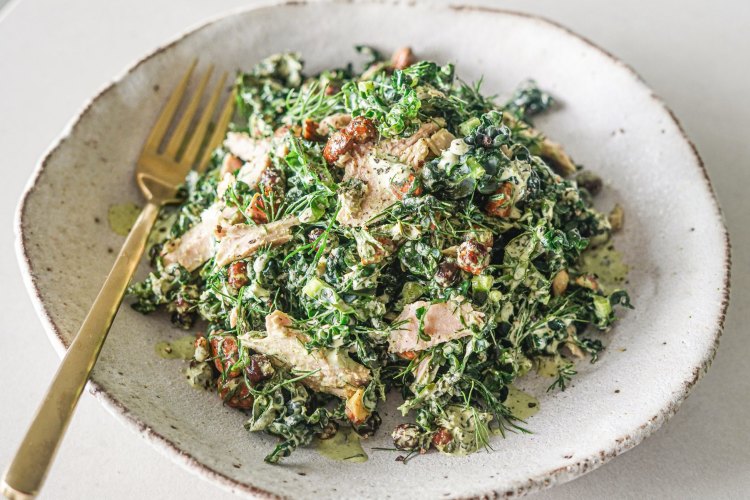 Green goddess tuna salad with crispy chickpeas.  