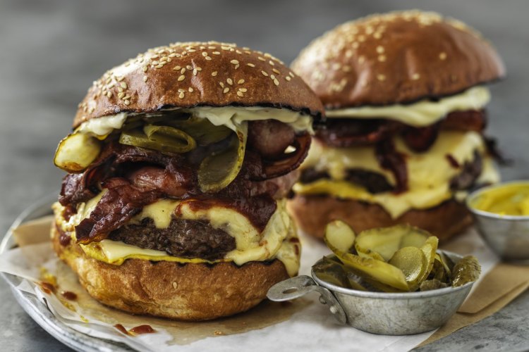 American cheese and bacon burger.