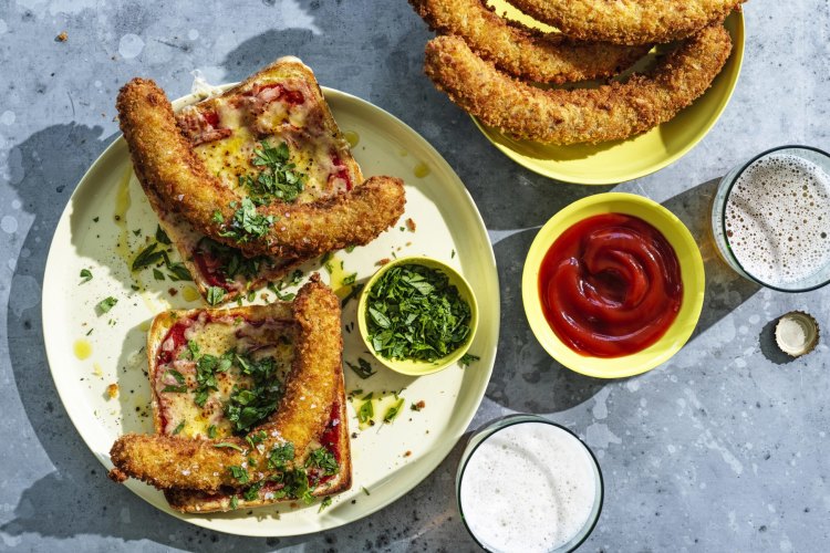 Adam Liaw's snag parmy recipe.