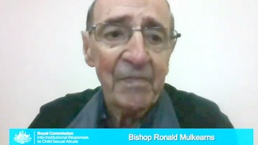Bishop Ronald Mulkearns gives evidence to the commission via video link.