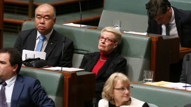 Former speaker Bronwyn Bishop during question time after returning to the backbench.