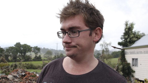 Keegan Jones at the site of his house in Dungog in the upper Hunter. His home was washed into Myall Creek.