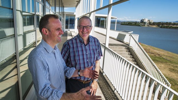 National Capital Authority chief executive Malcolm Snow, right, who has now been appointed to head the ACT's City Renewal Authority, with Chief Minister Andrew Barr.