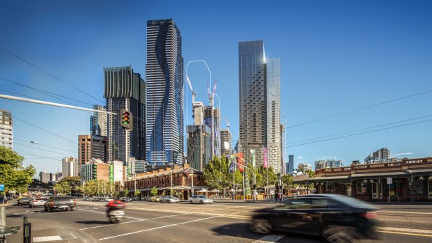 An artist's impression of the 58-storey tower (right) Melbourne City Council wants to see built next to Queen Victoria Market. 