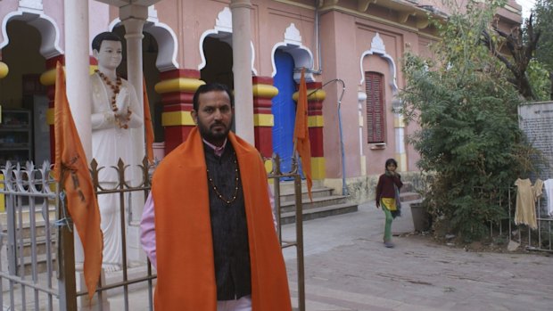 Chander Kaushik, head of a Hindu organisation that has been staging protests outside Bollywood superstar Aamir Khan's house in Mumbai in November, 2015.