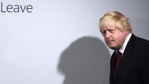 Vote Leave campaigner Boris Johnson arrives for a press conference at Vote Leave headquarters in London. 