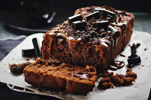 Chocolate, licorice and caramel cake.