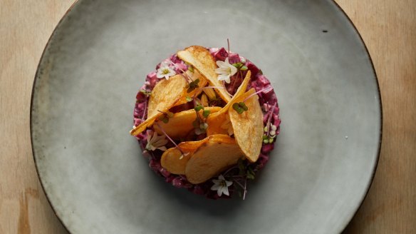 A cunning play on beef tartare using beets. 