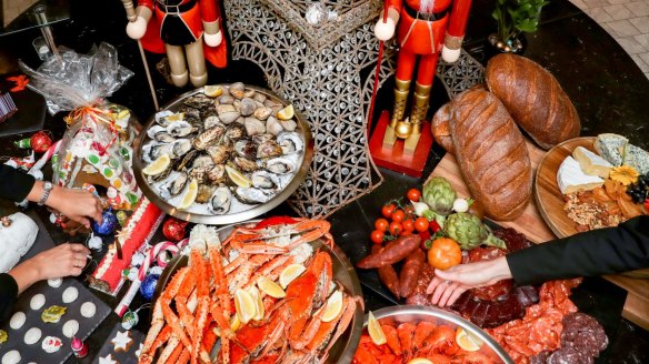 Sixty kilograms of crabs, 40kg of prawns and 180 dozen oysters will be devoured at the Sofitel Wentworth buffet on Christmas day. 