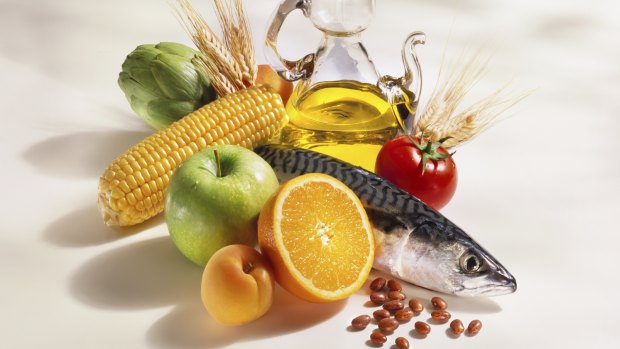 Fish, fruit, vegetables, cereals, beans, and olive oil are typical of a Mediterranean diet.