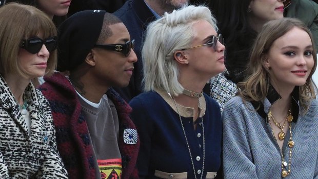 Anna Wintour, Pharrell Williams, Cara Delevingne and Lily Rose Depp attend Chanel's 2017/2018 collection.