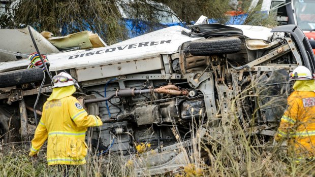 A 72-year-old woman died after her van and a truck collided south of Gunning on Thursday morning.