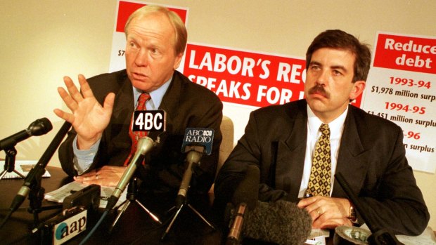 Former Queensland treasurer David Hamill (right) with former premier Peter Beattie in 1998.