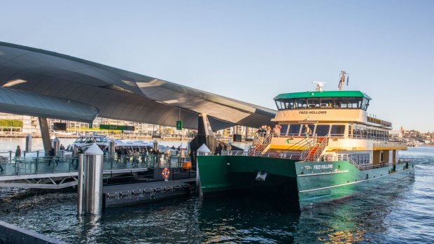 The new Fred Hollows ferry was the first to arrive at the Barangaroo wharf.