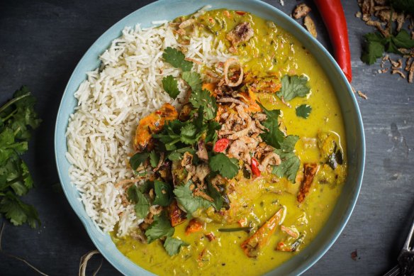 Lemongrass and turmeric chicken curry with roasted sweet potato