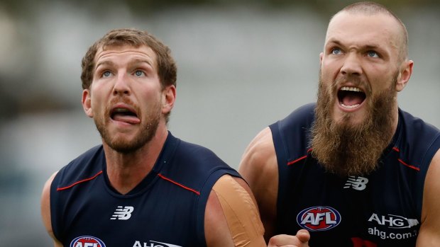 Ruck duo: Jake Spencer trains with Max Gawn. 