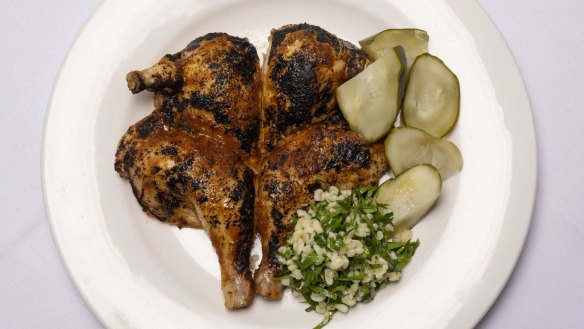Coal-roasted spatchcock marinated in chipotle, paprika and honey.