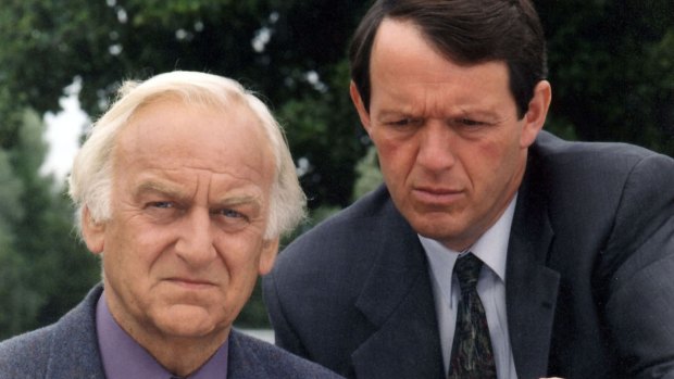 John Thaw as Inspector Morse, left, and co-star Kevin Whatlely as Lewis in 1996.