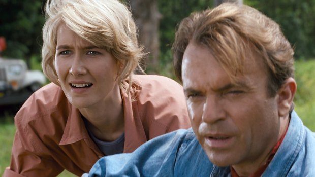Laura Dern and Sam Neill in <i>Jurassic Park</i>.