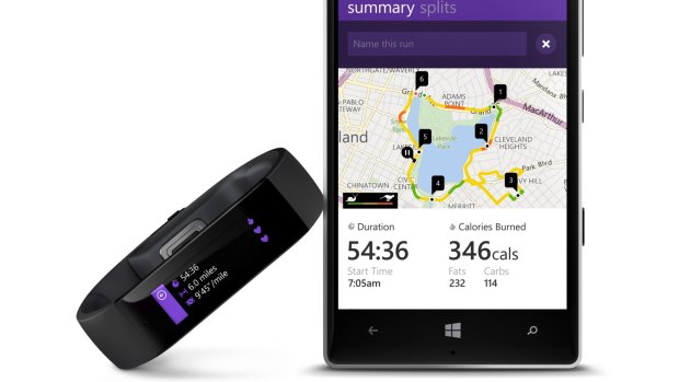The Microsoft Band paired with a Windows phone.
