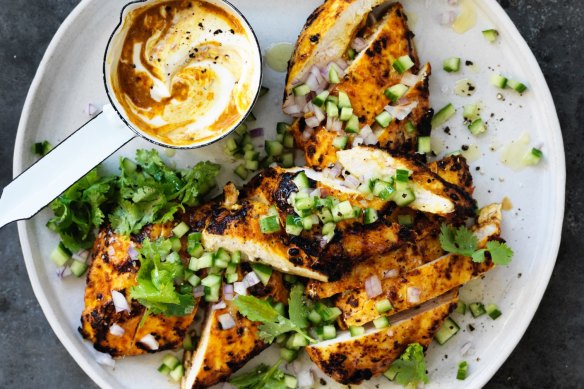 Adam Liaw's kari-kari chicken with spiced yoghurt.