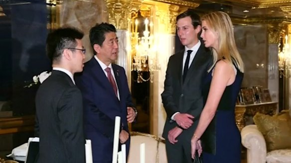 Ivanka Trump and her husband Jared Kushner met Japanese PM Shinzo Abe on Friday. Mr Trump's three adult children will operate his businesses while he's in office. 