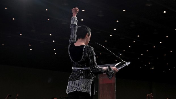 The actress Rose McGowan speaks about the MeToo movement against sexual harassment and assault during a Women's Convention in Detroit in the United States.