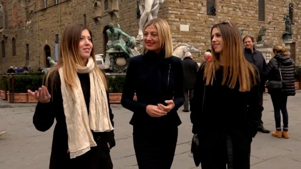 Emily and Claire with 60 Minutes reporter Tara Brown in Italy.