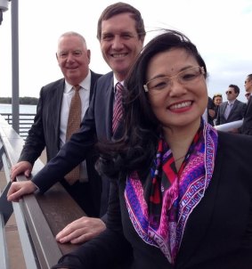 ASF chair Min Yang, State Development Minister Anthony Lynham and Gold Coast Tourism chief executive Paul Donovan announce the site of the Gold Coast's new casino, next to Sea World at the Spit.