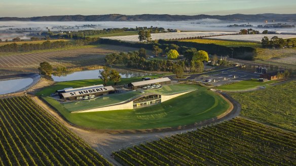 An aerial view of Hubert Estate, the update to historic Yarra Valley winery St Hubert's.