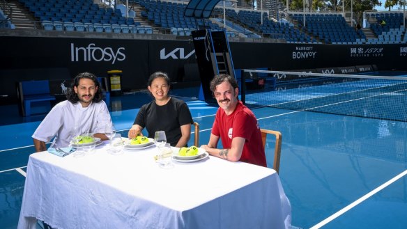Three chefs cooking for the first time at the Australian Open are Mischa Tropp (Elsies), Thi Le (Ca Com) and Josh Fry (Rocco's Bologna Discoteca).