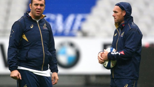 Nathan Grey, pictured with Michael Cheika in Paris last year.