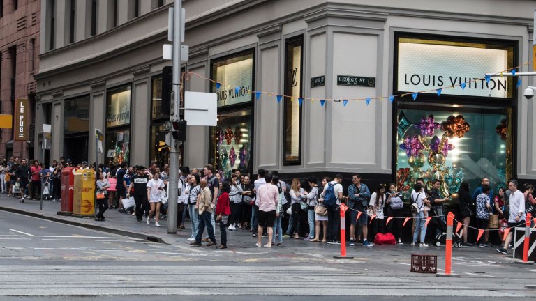 Queue outside the Louis Vuitton store on George Street, Sydney