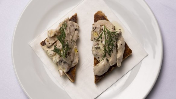 Go-to dish: Brioche toast with confit chicken, mayonnaise and dill.