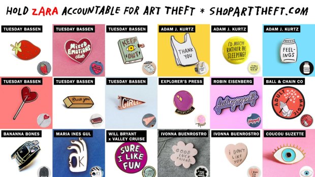 A panel of some of the designs on the shoparttheft.com site, which designers allege have been stolen.