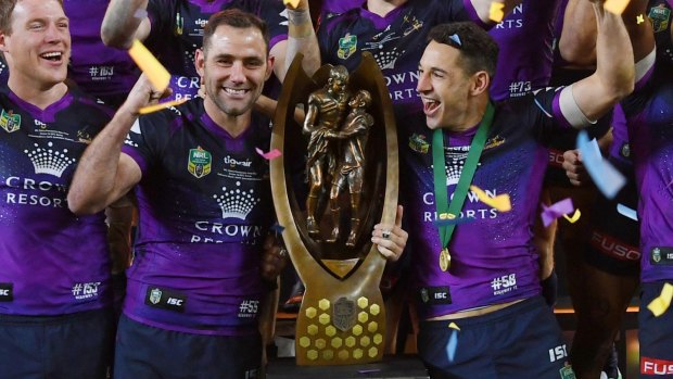 Perfect season: Skipper Cam Smith and Clive Churchill medal winner Billy Slater.