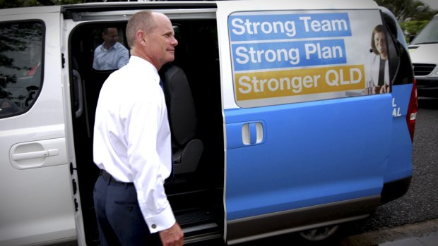 Premier Campbell Newman campaigns at Cannon Hill train station on Wednesday. 