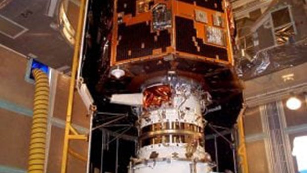 The IMAGE satellite undergoes launch preparations in early 2000. 