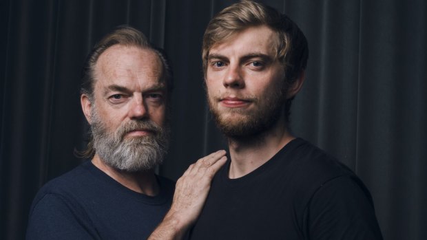 Hugo Weaving and his son Harry Greenwood, who are performing together in Cat on a Hot Tin Roof. 