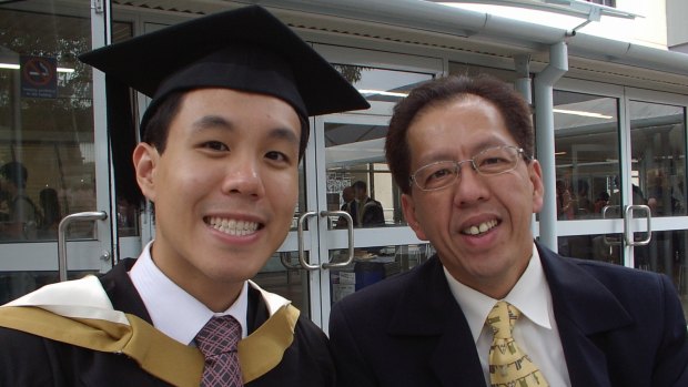 Curtis Cheng, pictured with his son Alpha, was shot dead as he left the Parramatta police headquarters on October 2, 2015.