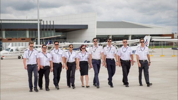 The Airline Academy of Australia aviation students at the Wellcamp Airport