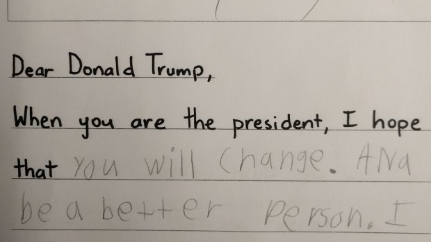 'I hope you will change': a primary school student in New York hopes President-elect Trump will be a better person. 